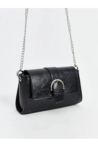Lovelystore Kadın Deri Görünümlü Toka Detaylı Zincirli Omuz Çantası 23x13 Siyah