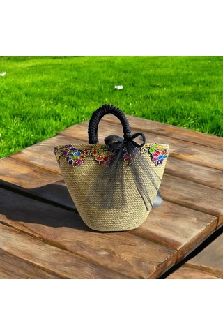 Hasır Çanta, Plaj Çantası, Tasarım Çanta, İşlemeli El Çantası Hasır