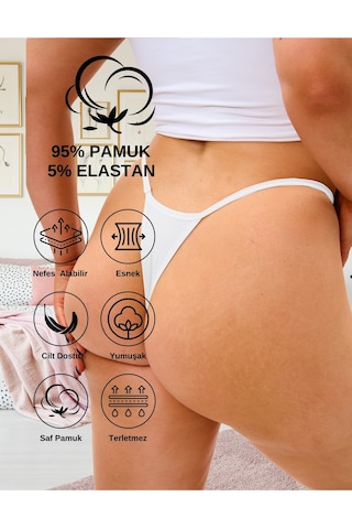 Alya Underwear Kadın Ipli Tanga Külotlar - 5 Li Paket Sarı, Mor, Mint, Somon,mavi 1301p Beyaz P05