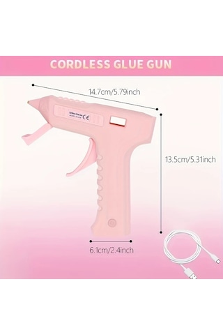 Honeybeeshop Beyaz Pembe 20ler Hizli Isitma Kablosuz Sarj Sicak Tutkal Tabancasi Pembe Lityum Pil Led Usb C Dekorasyon El Sanatlari Dıy