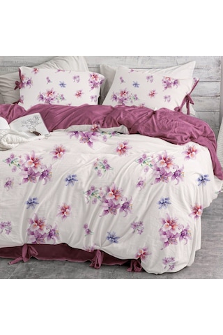 Bağcıklı %100 Pamuk Tek Kişilik Nevresim Takımı-mor Menekşe