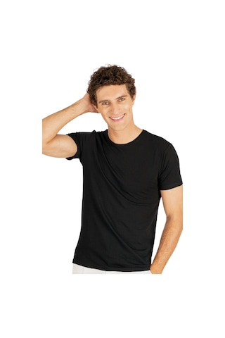 Tudors 20409 Slim Fit Dar Kesim Bisiklet Yaka Kısa Kol Basic Erkek Tişört Siyah