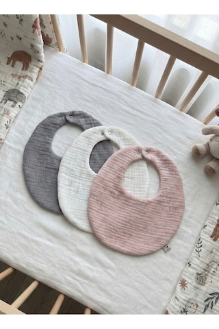 Oval 3 Lü %100 Pamuk 8 Kat Müslin Bebek Mama Önlüğü Yakalık Salya Önlüğü