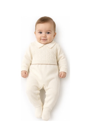 Babyhola Unisex Triko Patikli Bebek Tulum 5603 Ekru