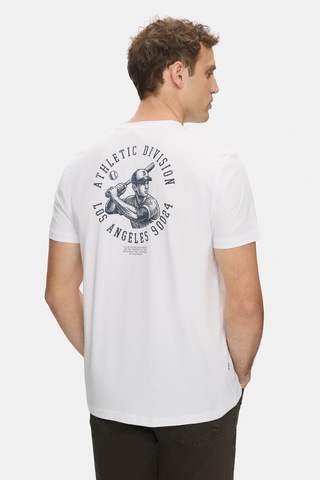 Telmo Beyaz Bisiklet Yaka Baskılı %100 Pamuk Standard Fit Erkek Tshirt Beyaz