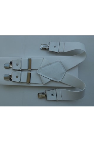 Beyaz Pantolon Askısı Dört Klipsli 3.5 Cm Genişliğinde Beyaz