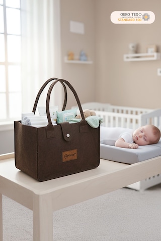 Mordesign Taşınabilir Keçe Çanta Yenidoğan Alt Açma Kadın Çantası Ev ve Seyahat Düzenleyici Organizer Kahverengi