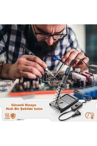 Omniax Havya Lehim Seti - 60w Elektronik Onarım Kiti Multimetre - Havya - Vakum Pompası Uç Seti - L