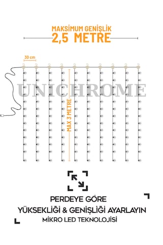 Kumandalı 8 Ayrı Moda Sahip 3x3m 300x300cm Perde Led 10 Saçaklı Sarkıtlı 300 Led Gün Işığı Kalp Askı Sarı