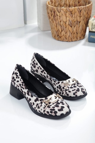 Sarı Tokalı Babet Bej - Leopar