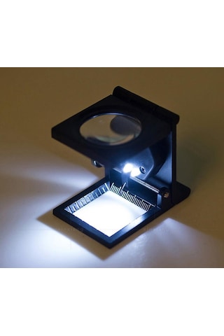 10X Katlanır Sayaçlı Metal Lüp 28Mm 2 Led Işıklı Büyüteç Tekstil