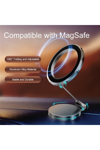 G118 1080 Derece Dönen Katlanır Manyetik Telefon Tutucu Pano Vantuz Araç Montajı Gri