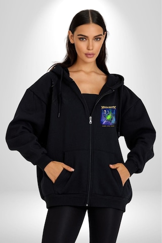 Angemiel Megadeth Heavy Metal Kadın Erkek Siyah Kapüşonlu Fermuarlı Baskılı Hırka Sweatshirt Siyah