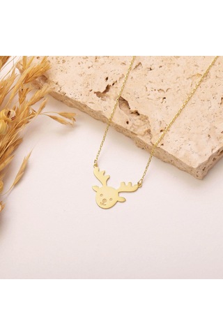 925 Ayar Gümüş Yılbaşı Geyik Kolye Gold
