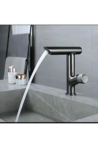 Antrasit Modern Tezgah Üstü 360 Döner Banyo Lavabo Bataryası Siyah