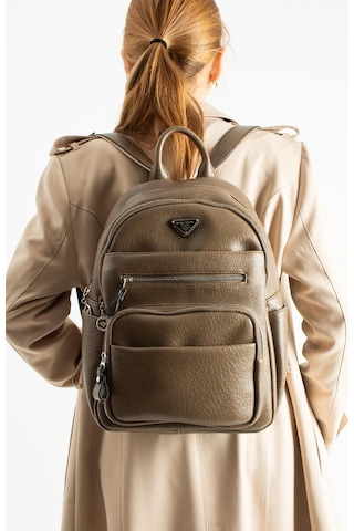 Vegan Deri Kadın Sırt Çantası 35 25 Cm Yağmur İtici Kumaş Mega Bag Günlük Kullanıma Uygun Vizon