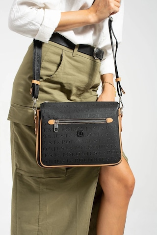 Just Polo Günlük Kombinlere Uygun Kadın Baskılı Omuz Çantası Shopper Siyah Camel