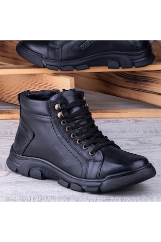 Ghattix Lass Kışlık Hakiki Deri Erkek Bot Fermuarlı Siyah Siyah