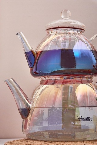 Perotti Vitor Luster Borosilikat Cam Çaydanlık 800ml + 1.5l 16481 Şeffaf