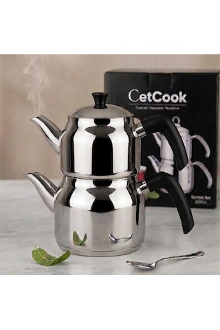 Çetcook Elit Siyah Bakalit Kulp Orta Boy Çaydanlık Metal