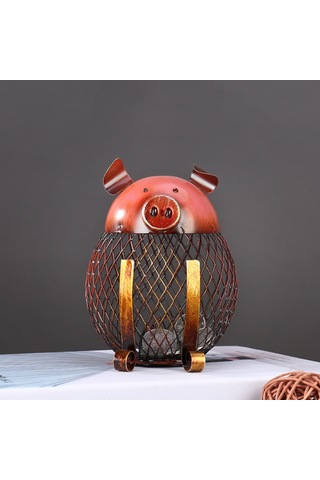 Yatak Odası Veya Çalışma Dekoru İçin Çizgi Film Tasarımı İle El İşi Metal Piggy Bankası