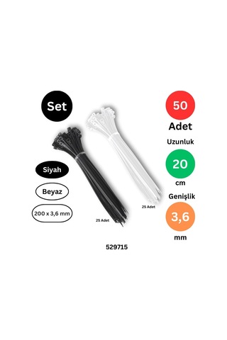 Tek-iş Plastik Kablo Bağı, 200 Mm X 3,6 Mm, Siyah Ve Beyaz, 25'er Adet Diğer