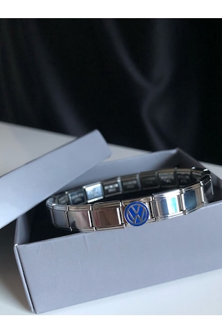 Erkek Kadın Çelik Bileklik - Wolksvagen Logo Model Italy Nomi Charm Çelik Bileklik Gümüş