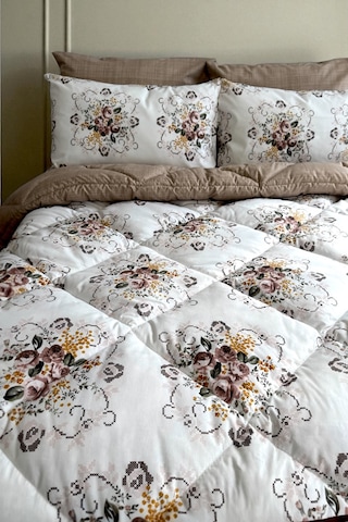 Alla Turca Çift Kişilik 4 Yastık Kılıflı Lastikli Çarşaflı Çift Taraflı Desenli Uyku Seti-kanaviçe Sütlü Kahve Sütlü Kahve