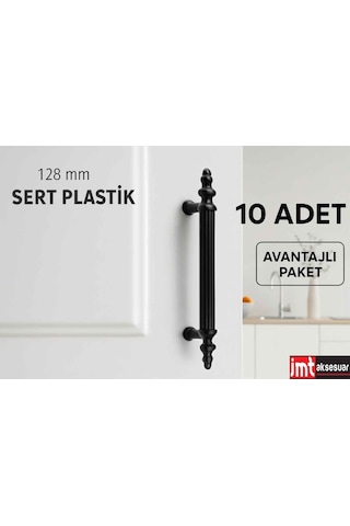 Sert Plastik 128 Mm Siyak Mobilya Mutfak Dolabı Komidin Tv Ünütesi Dolap Kulpları 10 Ad Siyah