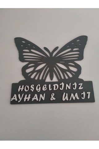 Kelebek Kapı Süsü Kişiye Özel Antrasit