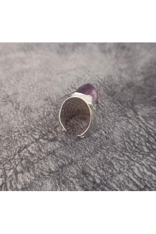 Hdmarketim Doğal Ametist Drusy Taş Çelik Ayarlanabilir Unisex Yüzük Çok Renkli