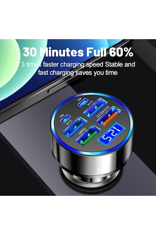 Çoklu Bağlantı Noktalı Kaymaz 4usb Araç Şarj Cihazı Süper Hızlı Şarj Pd Qc3 4usb Araç Şarj Cihazı
