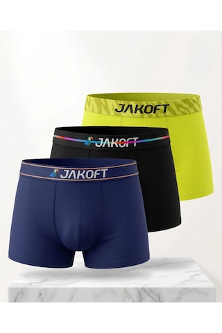 Jakoft Classic Pamuklu Erkek Boxer 3'lü Paket Siyah - Sarı - Lacivert