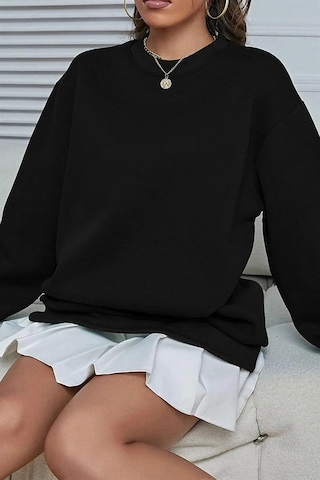 Swoord Bisiklet Yaka Unisex Oversize Sweatshirt 3 Iplik Şardonlu Pamuklu Baskısız Siyah