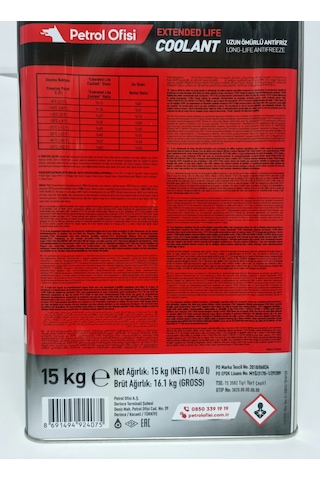 Petrol Ofisi Extended Life Coolant Antifriz 15 Kg Tnk - Kırmızı Saf Antifriz Kırmızı