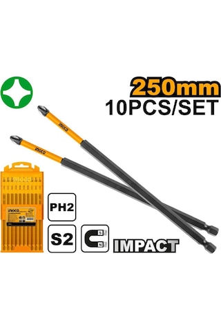 Ingco SDBIM11PH2105 Darbeli Uzun Yıldız Tornavida Ucu Seti 250 MM 10'lu
