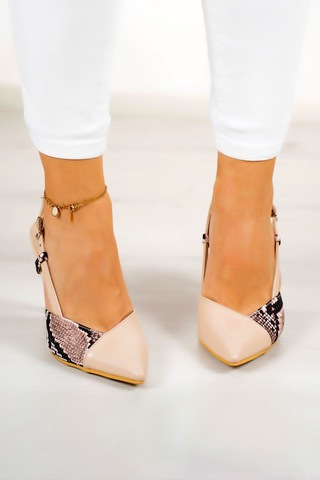 Erkan Saçmacı Sacha Ten Yılan Arkası Açık İnce Topuklu Ayakkabı Bej Yılan