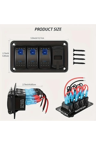 Xuweiwei Mavi 4.8a Cift Usb Sarjli Voltaj Olcerli 3 Yol Anahtar Paneli Rv Kamyon Yat Karavan