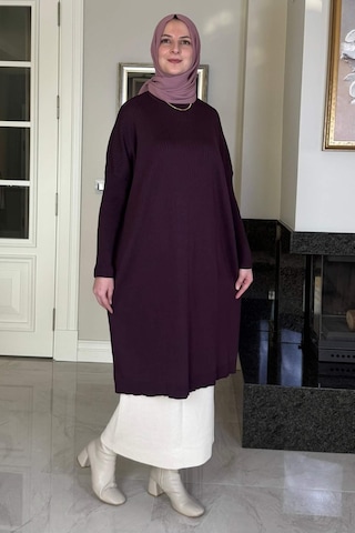 Rabia Şamlı Dora Triko Tunik Mürdüm Çok Renkli