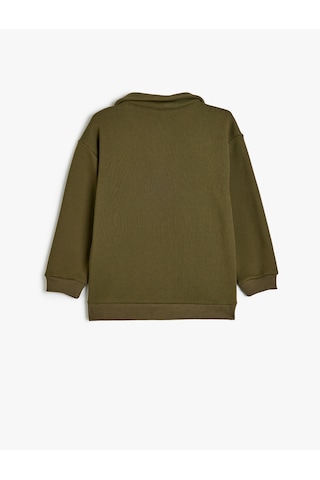 Koton Polo Yaka Sweatshirt At Baskılı Uzun Kollu Şardonlu Haki 5wkb10406tk Haki