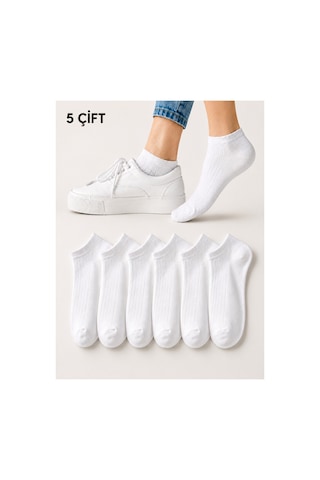 Worthy Socks 5'li Kadın Fitilli Kısa Beyaz Patik Çorap