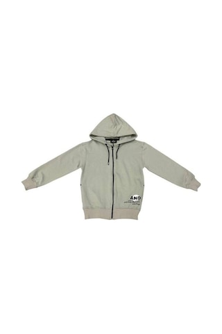 Erkek Çocuk Kapüşonlu Fermuarlı Pamuklu Hırka-15355 Gri