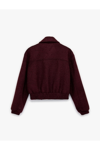Koton Uzun Kollu Fermuarlı Cepli Tüvit Bomber Ceket Bordo 6sak50045pw Bordo