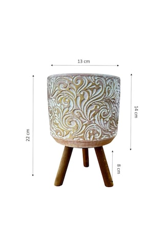 Bitki Tasarımı Ev Dekorasyon Gold Çiçek Desenli Beton Saksı Ayaklı Çiçeklik Saksılık