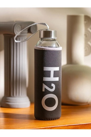 H2o Peluş Kılıflı Cam Matara - Mix Siyah