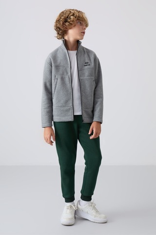 Tommylife Gri Melanj Pamuklu Kalın İçi Tüylü Standart Fit Nakışlı Erkek Çocuk Sweatshirt - 11245