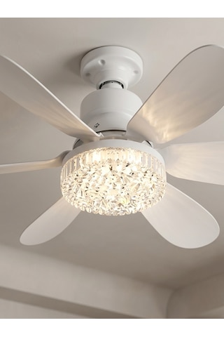 Crystal Aura 52 Cm Ultra Sessiz Led Tavan Vantilatörü 3 Kademeli Bakır Motor Kumandalı Kristal Avize Vantilatör