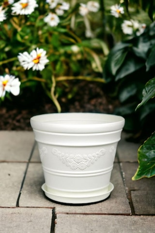 Melkan Home Antik Papatya Desenli Beyaz Saksı 3 Litre Beyaz Genel