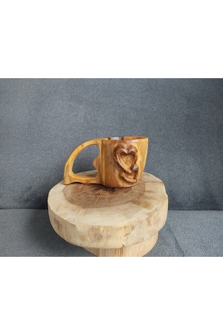 Kuksa Kök Ceviz Ağacı Kalp Kabartmalı 190 Ml Çok Renkli