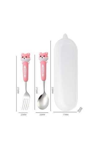 Pembe Renk Tavşan Figürlü Premium Çocuk Bpa Free Paslanmaz Çelik Uçlu Çatal-kaşık Set 24+ Ay